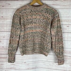 Bartolini Women’s Pink Cable Knit Puff Sleeve Wool Blend Sweater Size M